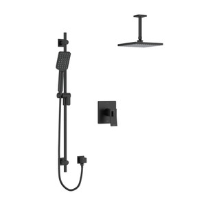 Zendo Type T/P (Thermostatic/Pressure Balance) 1/2 Inch Coaxial 2-Way System With Vertical Shower Arm, Hand Shower, Shower Head and PEX Connection - Black | Model Number: KIT323ZOTQBK-6-SPEX - Product Knockout