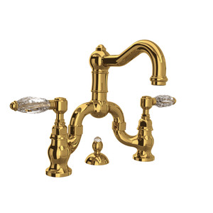 Acqui Deck Mount Bridge Bathroom Faucet - Unlacquered Brass with Crystal Metal Lever Handle | Model Number: A1419LCULB-2 - Product Knockout