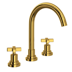 Lombardia C-Spout Widespread Bathroom Faucet - Unlacquered Brass with Cross Handle | Model Number: A2208XMULB-2 - Product Knockout