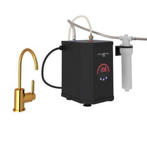 Ensemble filtre et  réservoir de robinet à eau chaude contemporain à bec en C Lux - Laiton italien avec poignée à levier en métal  | Numéro de modèle: GKIT7545LMIB-2 - Produit épuisé