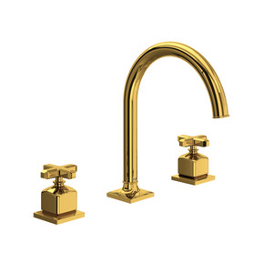 Apothecary Widespread Bathroom Faucet with C-Spout and Cross Handle - Unlacquered Brass | Model Number: AP08D3XMULB - Product Knockout