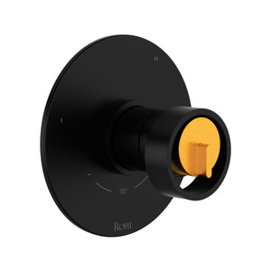 Garniture pour valve pression équilibrée et thermostatique de 1/2 po à 5 fonctions (non partagées) avec poignée à roue Eclissi - Noir mat-or satiné  | Numéro de modèle: TEC45W1IWMBG - Produit épuisé