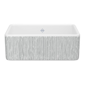 Shaker™ 30" Single Bowl Farmhouse Apron Front Fireclay Kitchen Sink With Lines Design - Lines in Silver | Model Number: MS3018WHLNSI