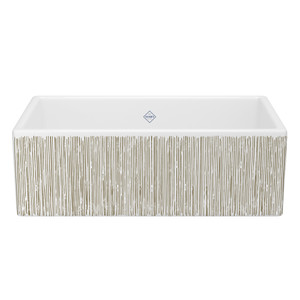 Shaker™ 33" Single Bowl Farmhouse Apron Front Fireclay Kitchen Sink With Lines Design - Lines in Gold | Model Number: MS3318WHLNGO