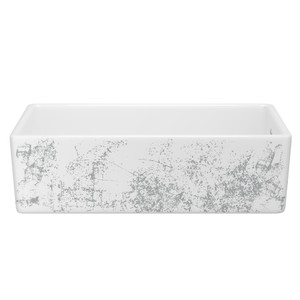 Évier de cuisine simple de 36" en argile réfractaire avec tablier avec motif métallisé Shaker - Blanc avec motif  | Numéro de modèle: MS3618WHMTSI - Produit épuisé