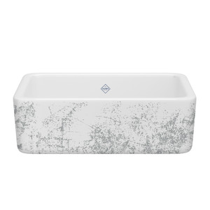 DISCONTINUED Lancaster™ 30" Single Bowl Farmhouse Apron Front Fireclay Kitchen Sink With Metallic Design - Metallic in Silver | Model Number: RC3018WHMTSI