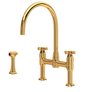 Holborn Bridge Kitchen Faucet with Sidespray - English Gold with Cross Handle | Model Number: U.4272X-EG-2 - Product Knockout