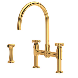 DISCONTINUED Holborn™ Bridge Kitchen Faucet With C-Spout and Side Spray - English Gold | Model Number: U.4272X-EG-2