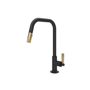 Graceline Pull-Down Kitchen Faucet with U-Spout - Matte Black with Antique Gold Accent | Model Number: MB7956LMMBA - Product Knockout