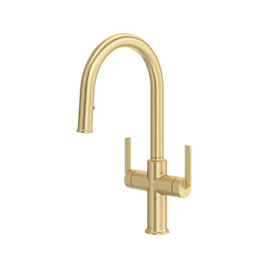 Authentica™ Two Handle Pull-Down Kitchen Faucet With C-Spout - Satin Brass US4 | Model Number: AU801US4