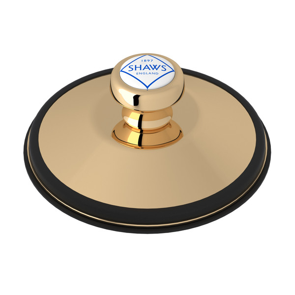 DISCONTINUED-Disposal Stopper with Logo Branded White Porcelain Pull Knob - English Gold | Model Number: 745EG - Product Knockout