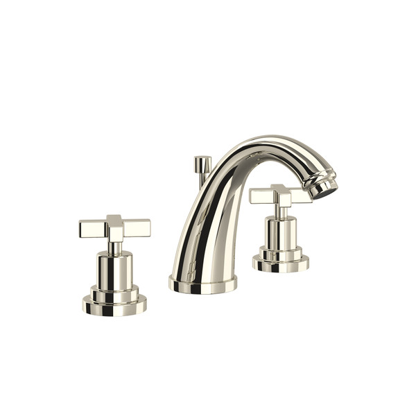 Lombardia C-Spout Widespread Bathroom Faucet - Polished Nickel with Cross Handle | Model Number: A1208XMPN-2 - Product Knockout