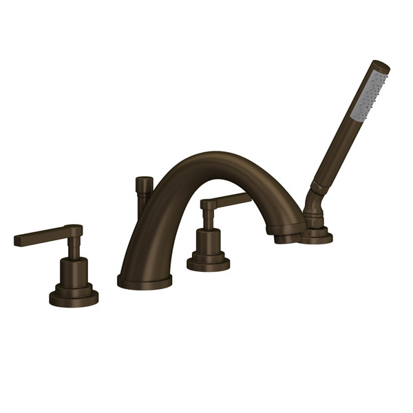 Lombardia 4-Hole Deck Mount C-Spout Tub Filler with Handshower - Tuscan Brass with Metal Lever Handle | Model Number: A1264LMTCB - Product Knockout