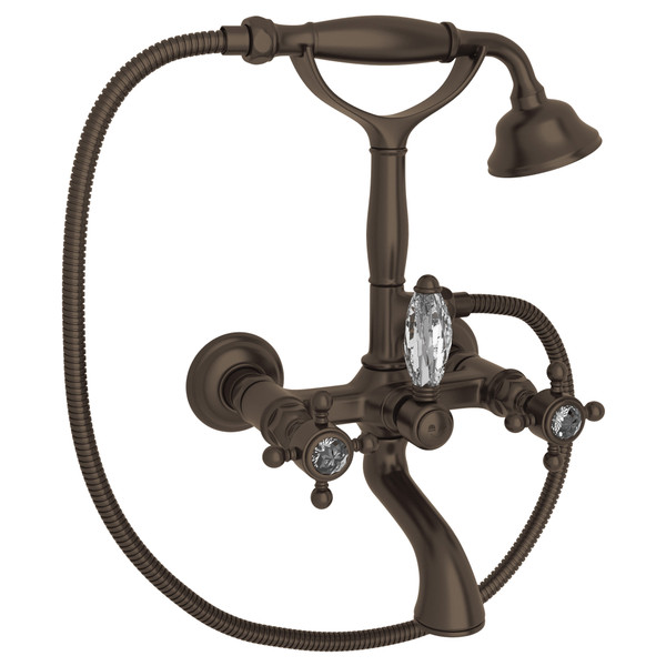 DISCONTINUED-Exposed Wall Mount Tub Filler with Handshower - Tuscan Brass with Crystal Cross Handle | Model Number: A1401XCTCB - Product Knockout
