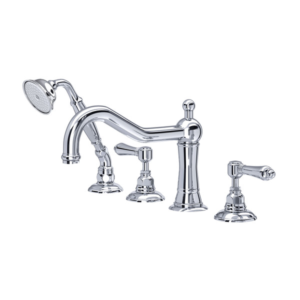 Acqui 4-Hole Deck Mount Column Spout Tub Filler with Handshower - Polished Chrome with Metal Lever Handle | Model Number: A1404LMAPC - Product Knockout