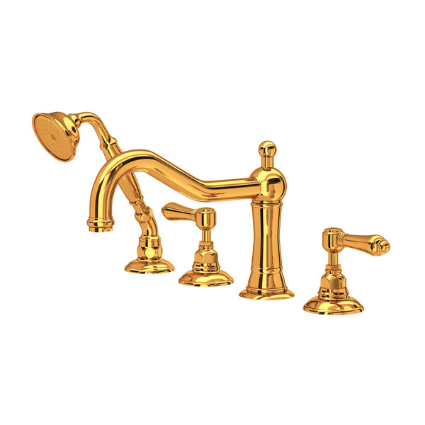 Acqui 4-Hole Deck Mount Column Spout Tub Filler with Handshower - Italian Brass with Metal Lever Handle | Model Number: A1404LMIB - Product Knockout