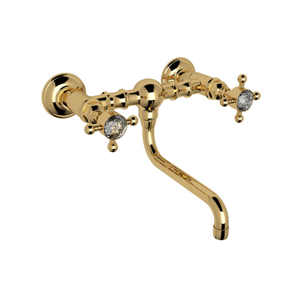 DISCONTINUED-Acqui Wall Mount Bridge Bathroom Faucet - Italian Brass with Crystal Cross Handle | Model Number: A1405/44XCIB-2 - Product Knockout