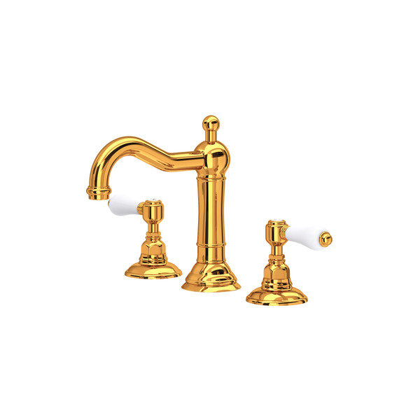 Acqui Column Spout Widespread Bathroom Faucet - Italian Brass with White Porcelain Lever Handle | Model Number: A1409LPIB-2 - Product Knockout