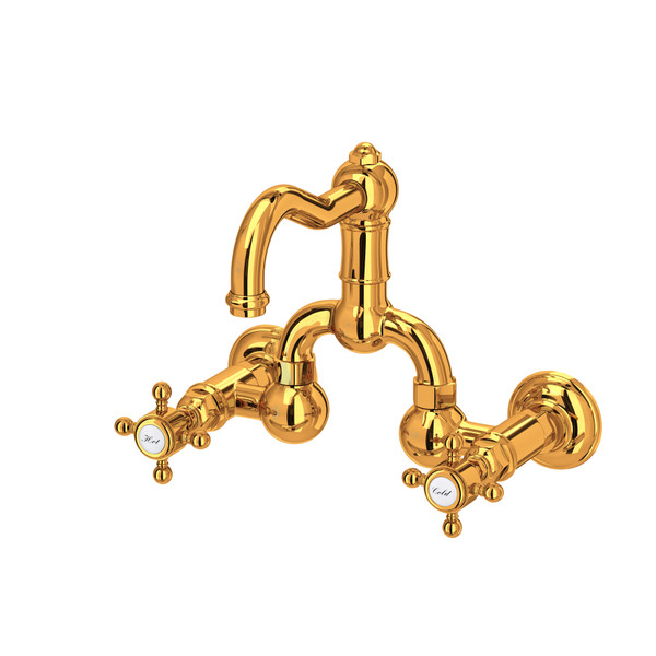 Acqui Wall Mount Bridge Bathroom Faucet - Italian Brass with Cross Handle | Model Number: A1418XMIB-2 - Product Knockout