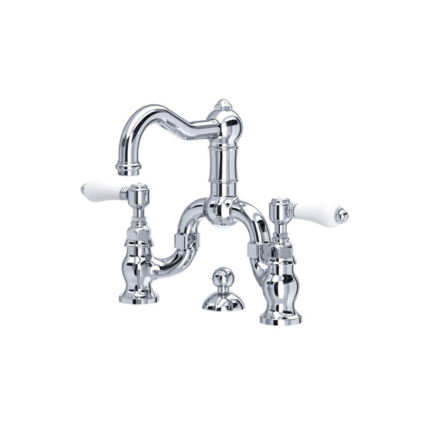 Robinet de salle de bain Bridge pour installation sur comptoir Acqui - Chrome poli avec poignée à levier en porcelaine blanche  | Numéro de modèle: A1419LPAPC-2 - Produit épuisé