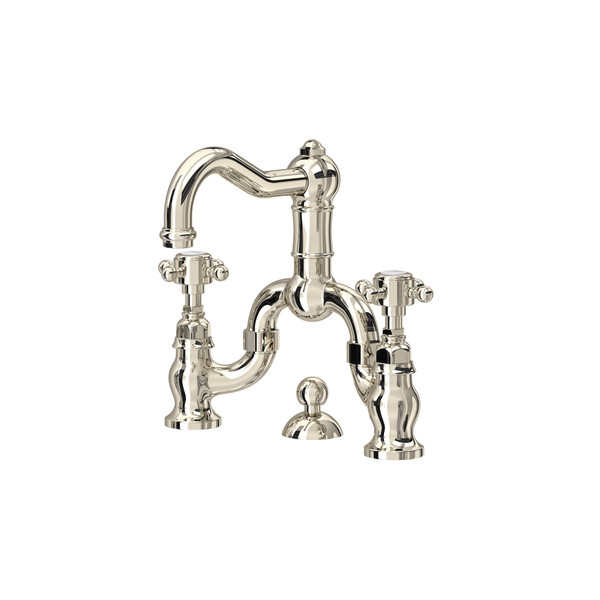 Acqui Deck Mount Bridge Bathroom Faucet - Polished Nickel with Cross Handle | Model Number: A1419XMPN-2 - Product Knockout