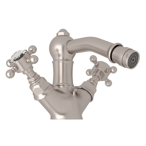 DISCONTINUED-Acqui Single Hole Two Handle Bidet Faucet - Satin Nickel with Crystal Cross Handle | Model Number: A1434XCSTN - Product Knockout