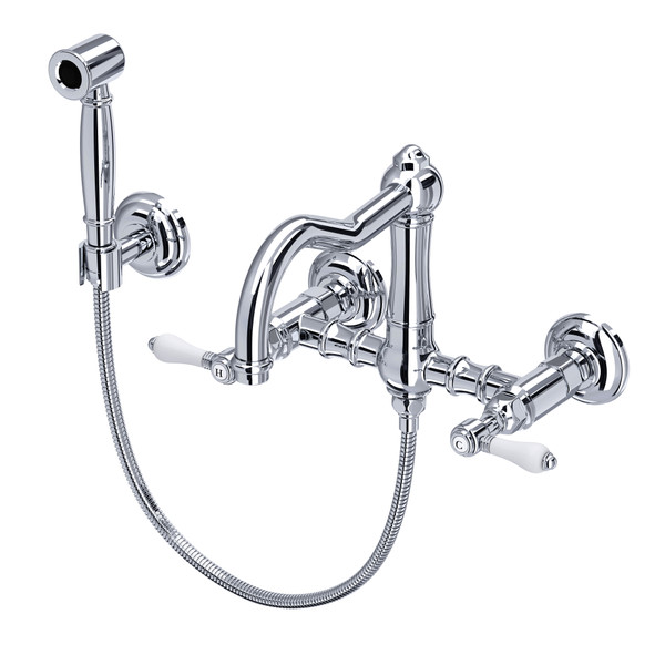 Acqui® Wall Mount Bridge Kitchen Faucet With Sidespray And Column Spout - Polished Chrome | Model Number: A1456LPWSAPC-2