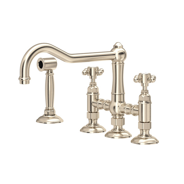 Acqui® Bridge Kitchen Faucet With Side Spray - Satin Nickel | Model Number: A1458XMWSSTN-2