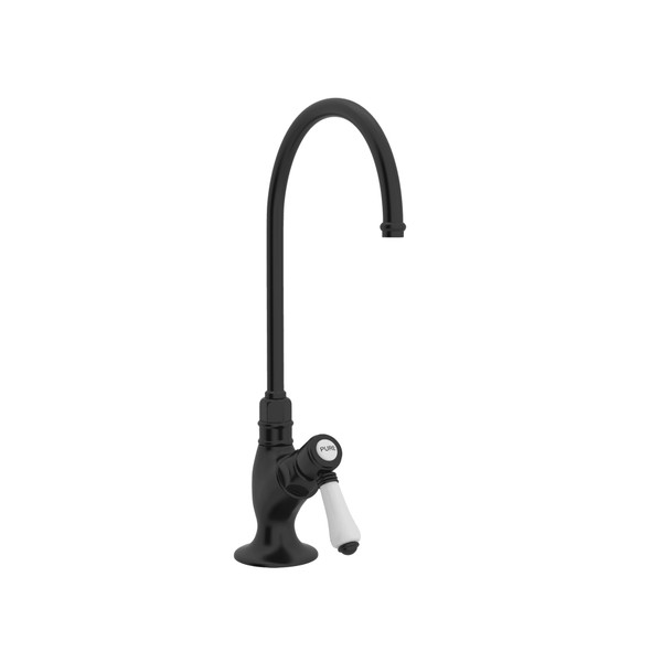 DISCONTINUÉ - Robinet dispensateur à eau filtrée à bec en C San Julio - Noir mat avec poignée à levier en porcelaine blanche | Numéro de modèle: A1635LPMB-2 - Produit épuisé