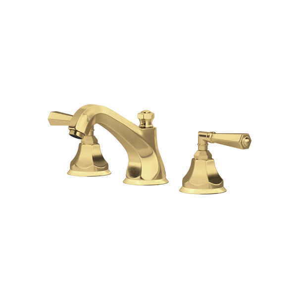 Palladian High Neck Widespread Bathroom Faucet - Satin Unlacquered Brass with Metal Lever Handle | Model Number: A1908LMSUB-2 - Product Knockout