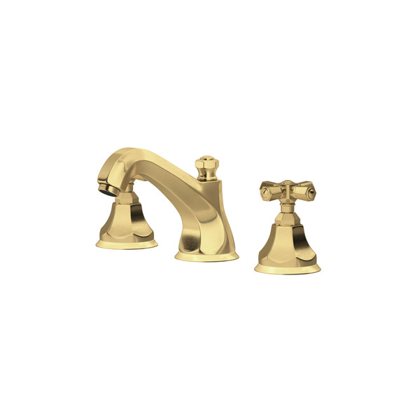 Palladian High Neck Widespread Bathroom Faucet - Satin Unlacquered Brass with Cross Handle | Model Number: A1908XMSUB-2 - Product Knockout