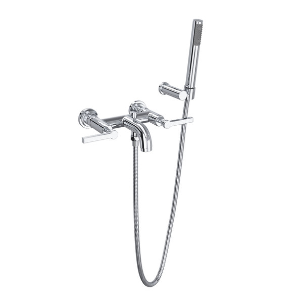 Lombardia Wall Mount Exposed Tub Set with Handshower - Polished Chrome with Metal Lever Handle | Model Number: A2202LMAPC - Product Knockout