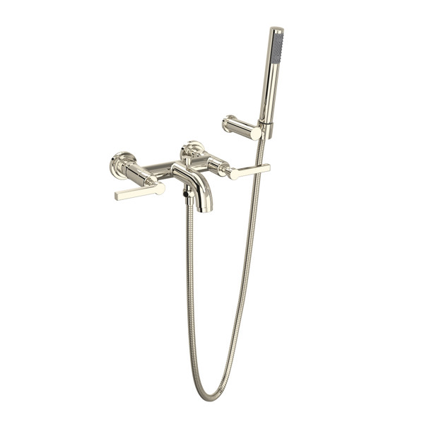 Lombardia Wall Mount Exposed Tub Set with Handshower - Polished Nickel with Metal Lever Handle | Model Number: A2202LMPN - Product Knockout