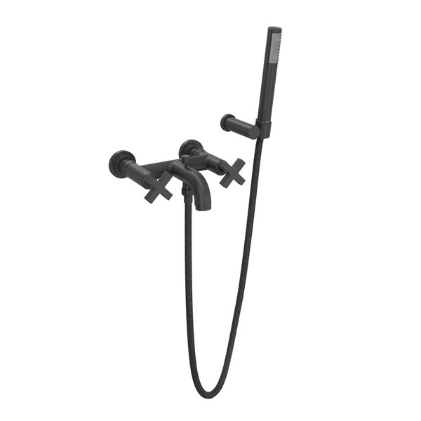 Lombardia Wall Mount Exposed Tub Set with Handshower - Matte Black with Cross Handle | Model Number: A2202XMMB - Product Knockout