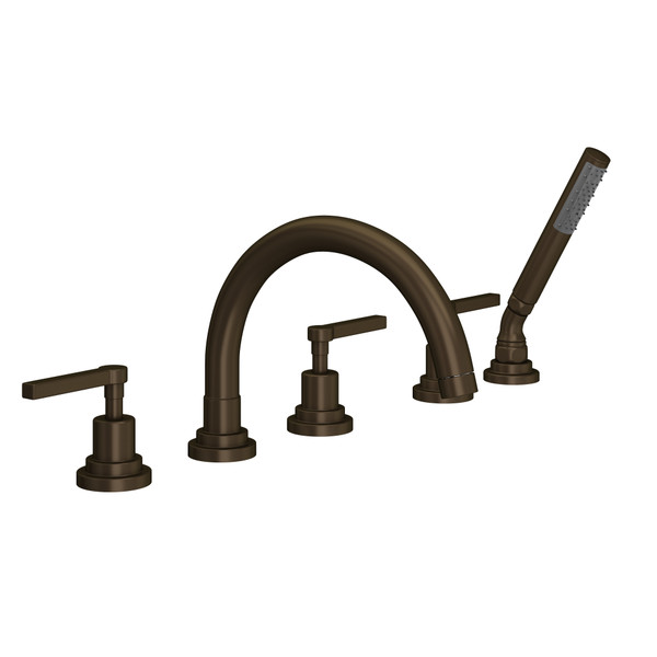 Lombardia 5-Hole Deck Mount Tub Filler with C-Spout - Tuscan Brass with Metal Lever Handle | Model Number: A2214LMTCB - Product Knockout