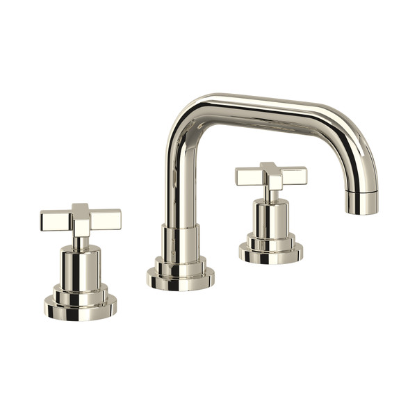 Lombardia U-Spout Widespread Bathroom Faucet - Polished Nickel with Cross Handle | Model Number: A2218XMPN-2 - Product Knockout