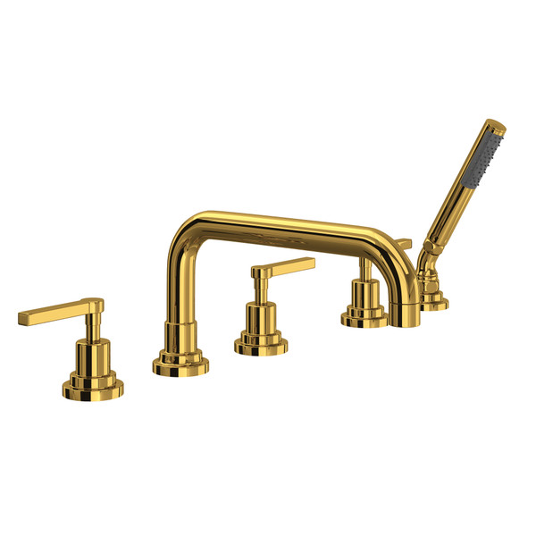 Lombardia 5-Hole Deck Mount Tub Filler with U-Spout - Unlacquered Brass with Metal Lever Handle | Model Number: A2224LMULB - Product Knockout