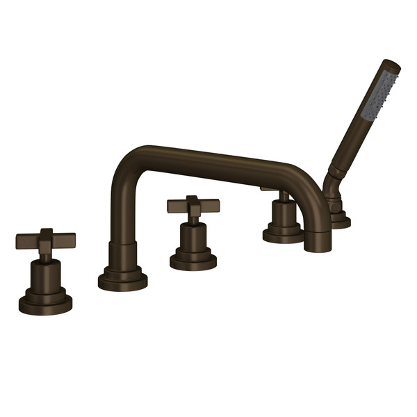 Lombardia 5-Hole Deck Mount Tub Filler with U-Spout - Tuscan Brass with Cross Handle | Model Number: A2224XMTCB - Product Knockout