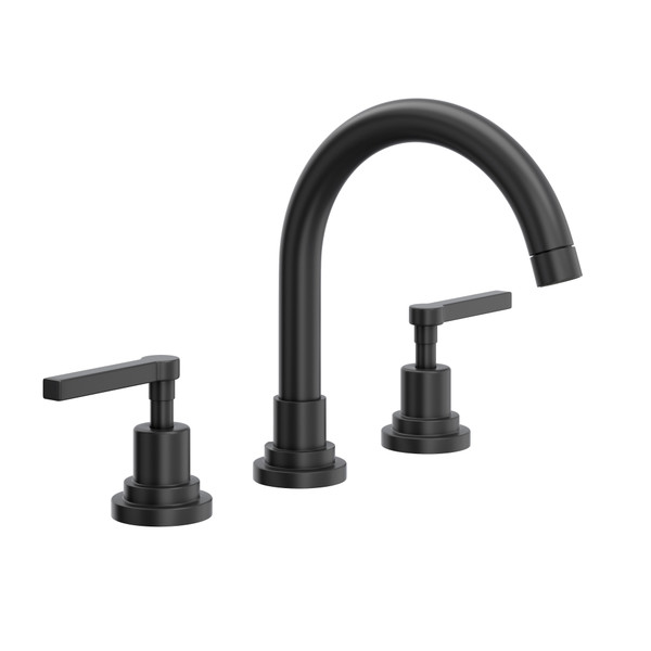 Lombardia C-Spout Widespread Bathroom Faucet - Matte Black with Metal Lever Handle | Model Number: A2228LMMB-2 - Product Knockout