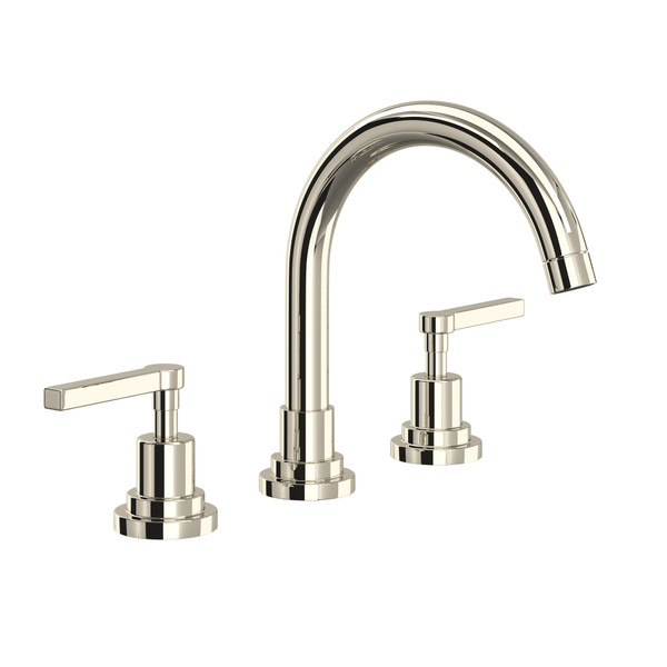 Lombardia C-Spout Widespread Bathroom Faucet - Polished Nickel with Metal Lever Handle | Model Number: A2228LMPN-2 - Product Knockout