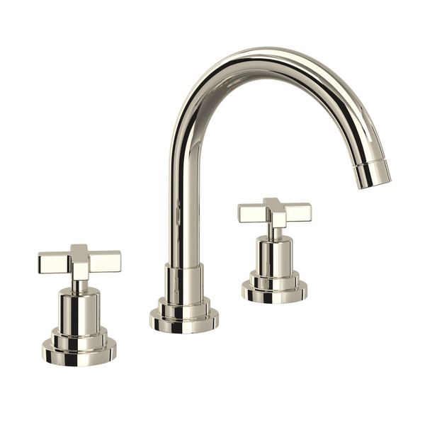 Lombardia C-Spout Widespread Bathroom Faucet - Polished Nickel with Cross Handle | Model Number: A2228XMPN-2 - Product Knockout