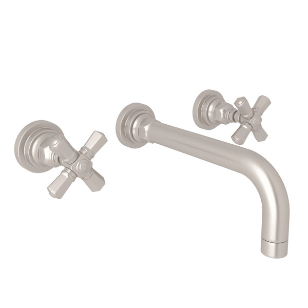 San Giovanni Wall Mount Widespread Bathroom Faucet - Satin Nickel with Cross Handle | Model Number: A2307XMSTNTO-2 - Product Knockout