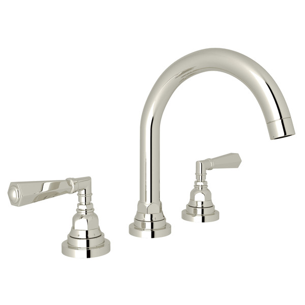 San Giovanni C-Spout Widespread Bathroom Faucet - Polished Nickel with Metal Lever Handle | Model Number: A2328LMPN-2 - Product Knockout