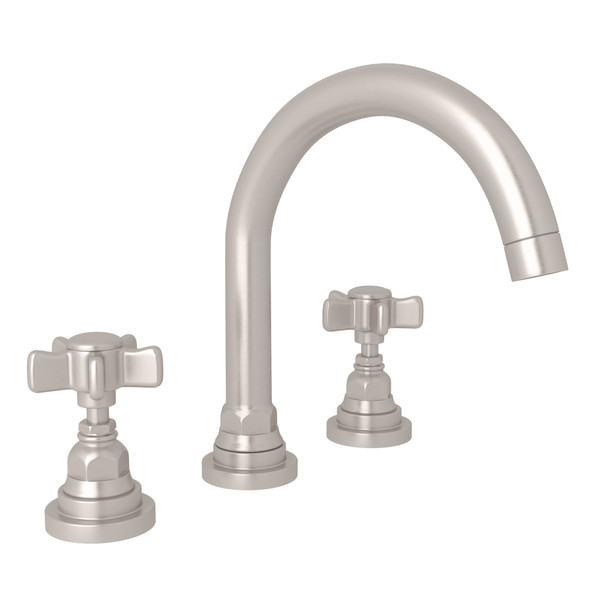 San Giovanni C-Spout Widespread Bathroom Faucet - Satin Nickel with Five Spoke Cross Handle | Model Number: A2328XSTN-2 - Product Knockout