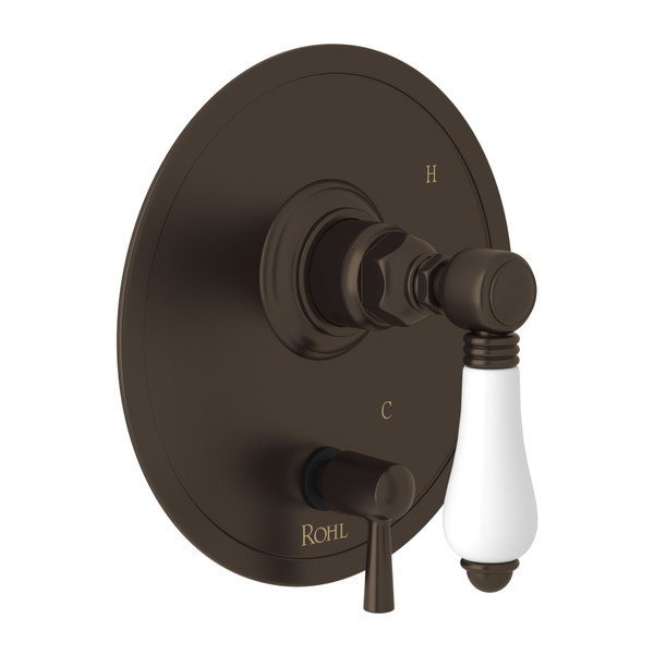 Pressure Balance Trim with Diverter - Tuscan Brass with White Porcelain Lever Handle | Model Number: A2410NLPTCB - Product Knockout