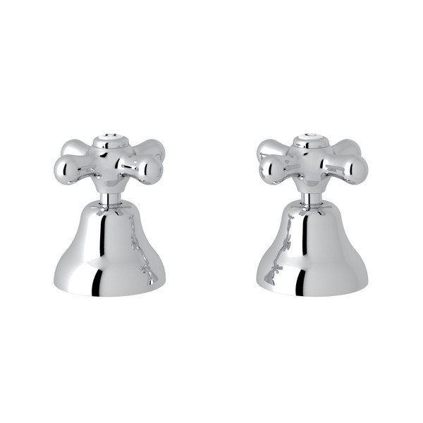 DISCONTINUED-Verona Deck Mount Set of Hot and Cold 1/2 Inch Sidevalves - Polished Chrome with Cross Handle | Model Number: A2711XMAPC - Product Knockout