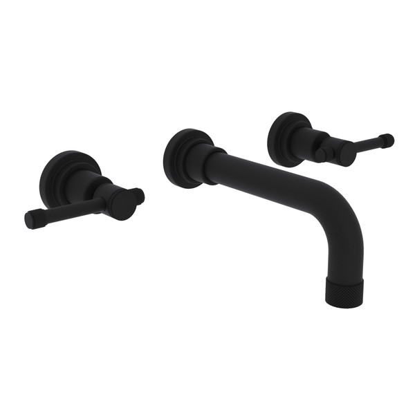 Campo Wall Mount Widespread Bathroom Faucet - Matte Black with Industrial Metal Lever Handle | Model Number: A3307ILMBTO-2 - Product Knockout