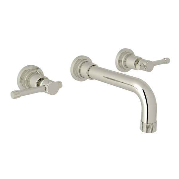 Campo Wall Mount Widespread Bathroom Faucet - Polished Nickel with Industrial Metal Lever Handle | Model Number: A3307ILPNTO-2 - Product Knockout