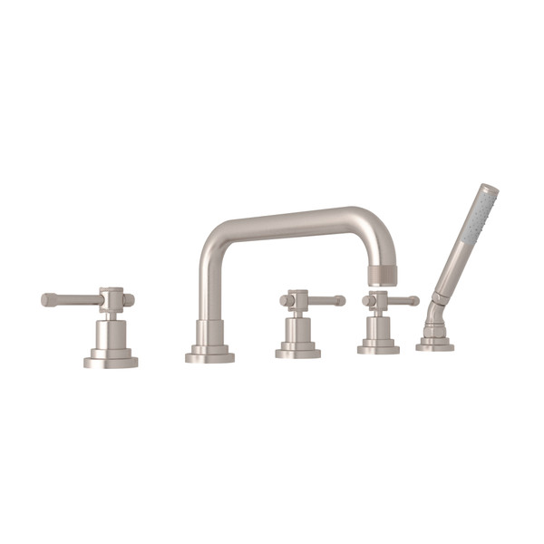 Campo 5-Hole Deck Mount Tub Filler - Satin Nickel with Industrial Metal Lever Handle | Model Number: A3314ILSTN - Product Knockout
