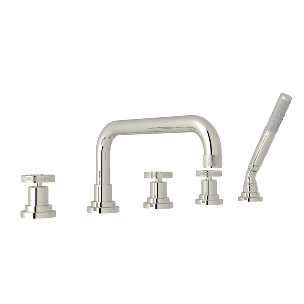 Campo 5-Hole Deck Mount Tub Filler - Polished Nickel with Industrial Metal Wheel Handle | Model Number: A3314IWPN - Product Knockout